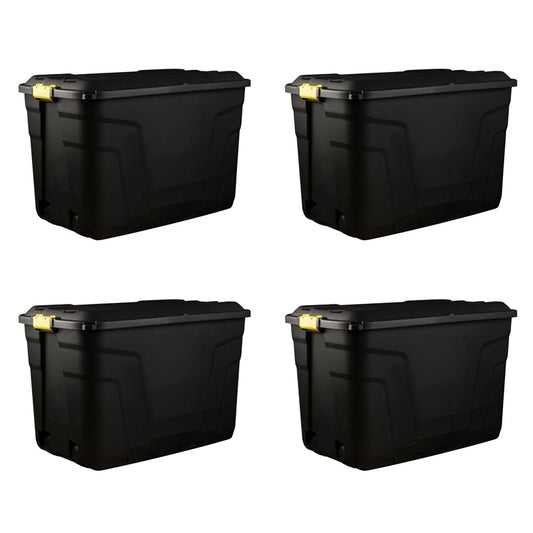 4 x Plastic Storage Box 2 Wheels 190 Litres Extra Large - Black Heavy Duty by Strata