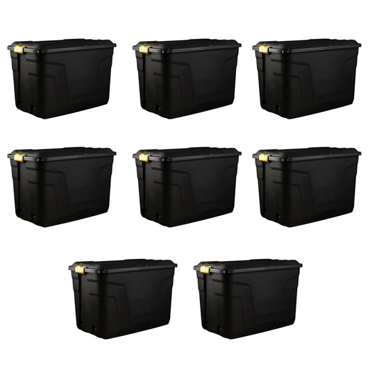 8 x Plastic Storage Box 2 Wheels 190 Litres Extra Large - Black Heavy Duty by Strata