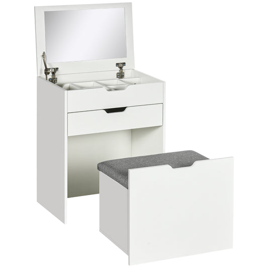 Homcom Dressing Table with Flip-up Mirror and Storage Stool