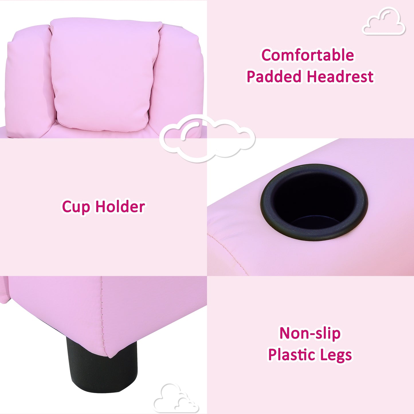 Homcom Kids Children Recliner Lounger Armchair Games Chair Sofa Seat PU Leather Look w/ Cup Holder (Pink)