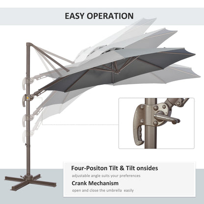 Outsunny 3(M) Cantilever Parasol 360 Rotation Roma Umbrella Hanging Sun Shade With Aluminum Frame