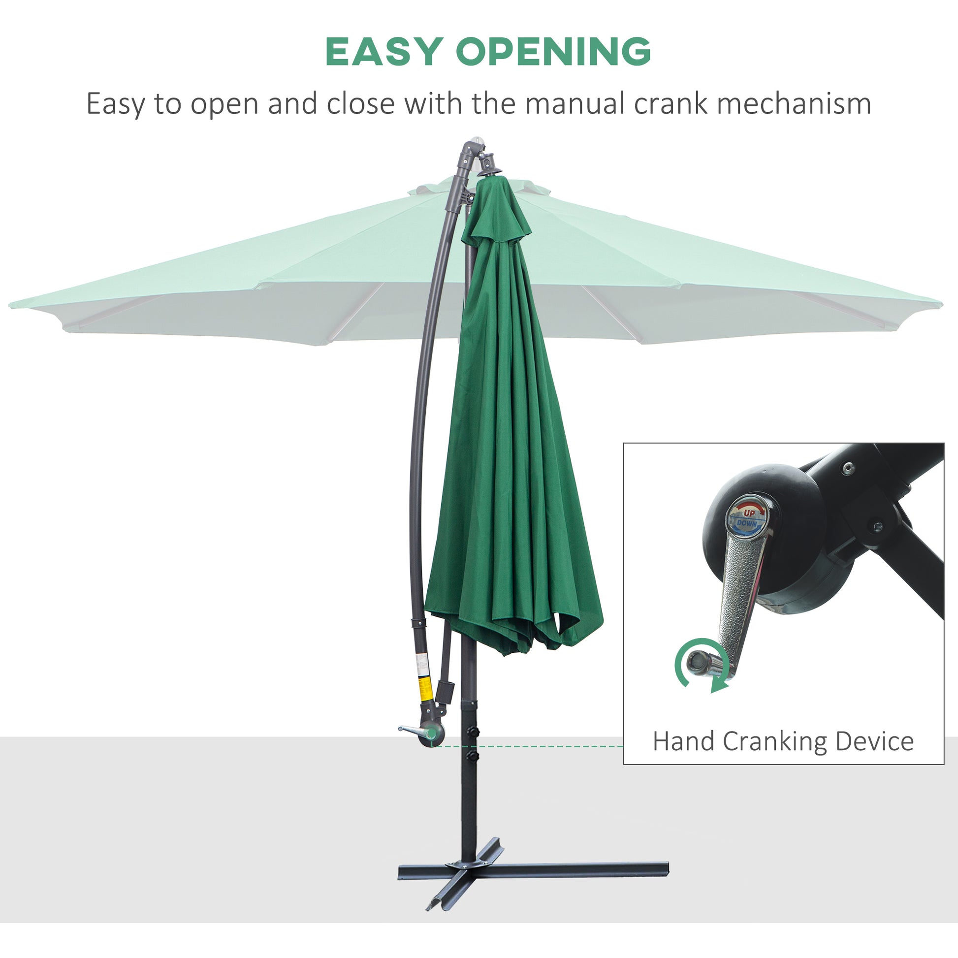 Outsunny 3M Banana Hanging Parasol Umbrella Green