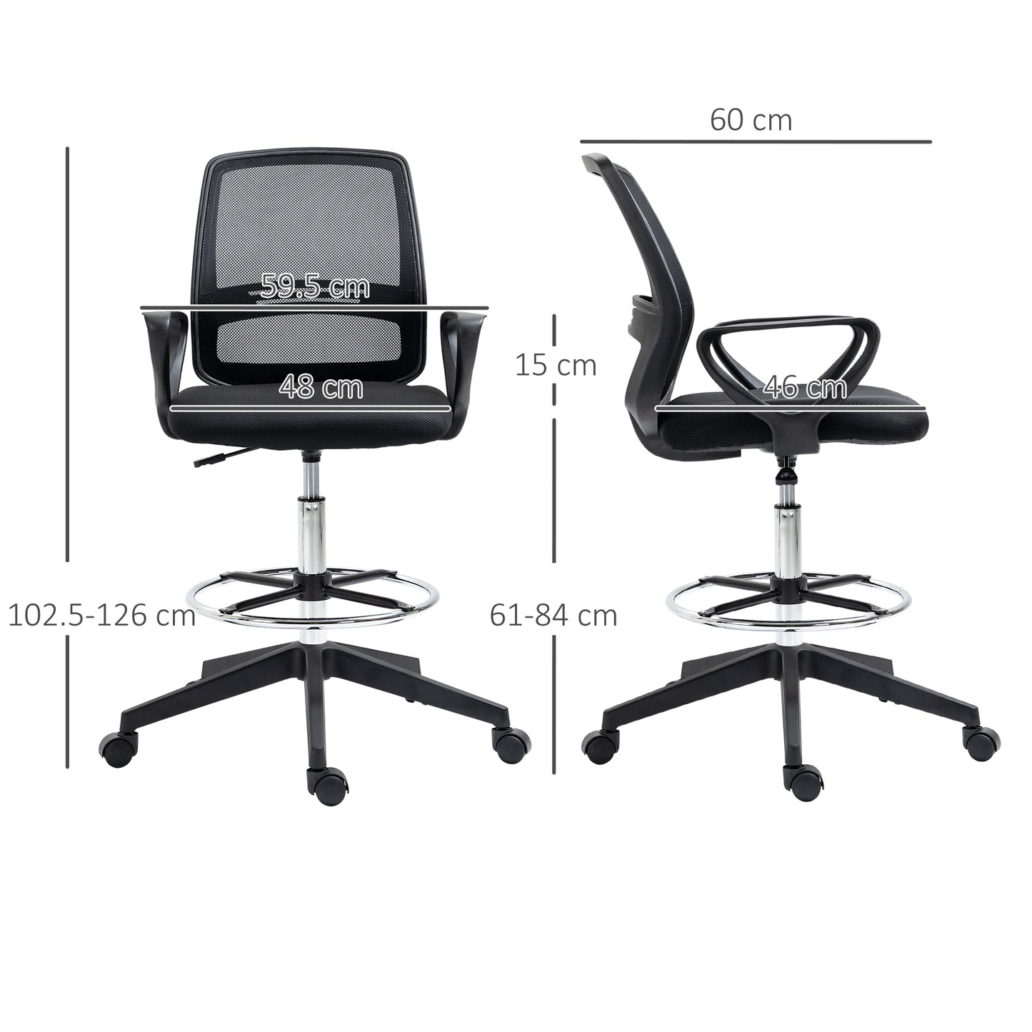 Vinsetto Ergonomic Mesh Back Draughtsman Chairs Tall Office Chair with Adjustable Height and Footrest 360° Swivel