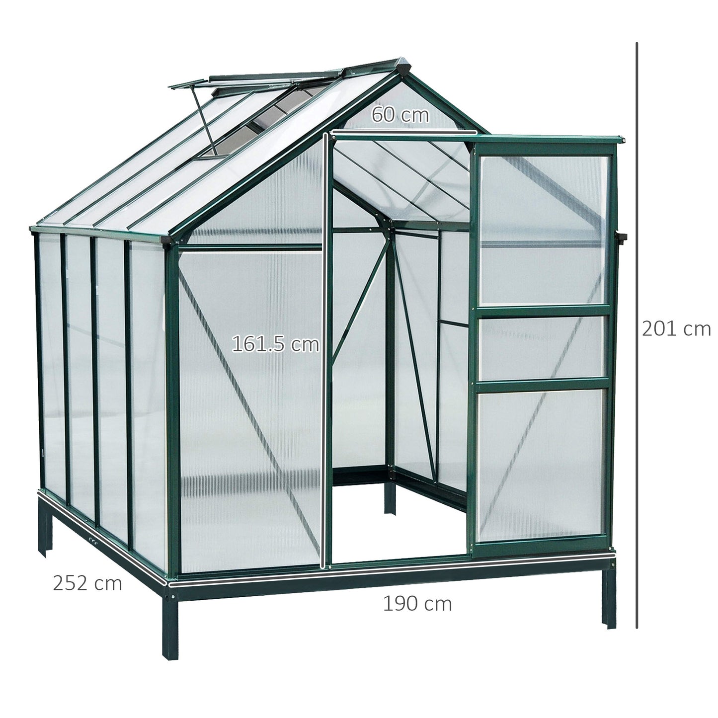 Outsunny Clear Polycarbonate Greenhouse Large Walk-In Green House Garden Plants Grow Galvanized Base Aluminium Frame w/ Slide Door (6 x 8ft)