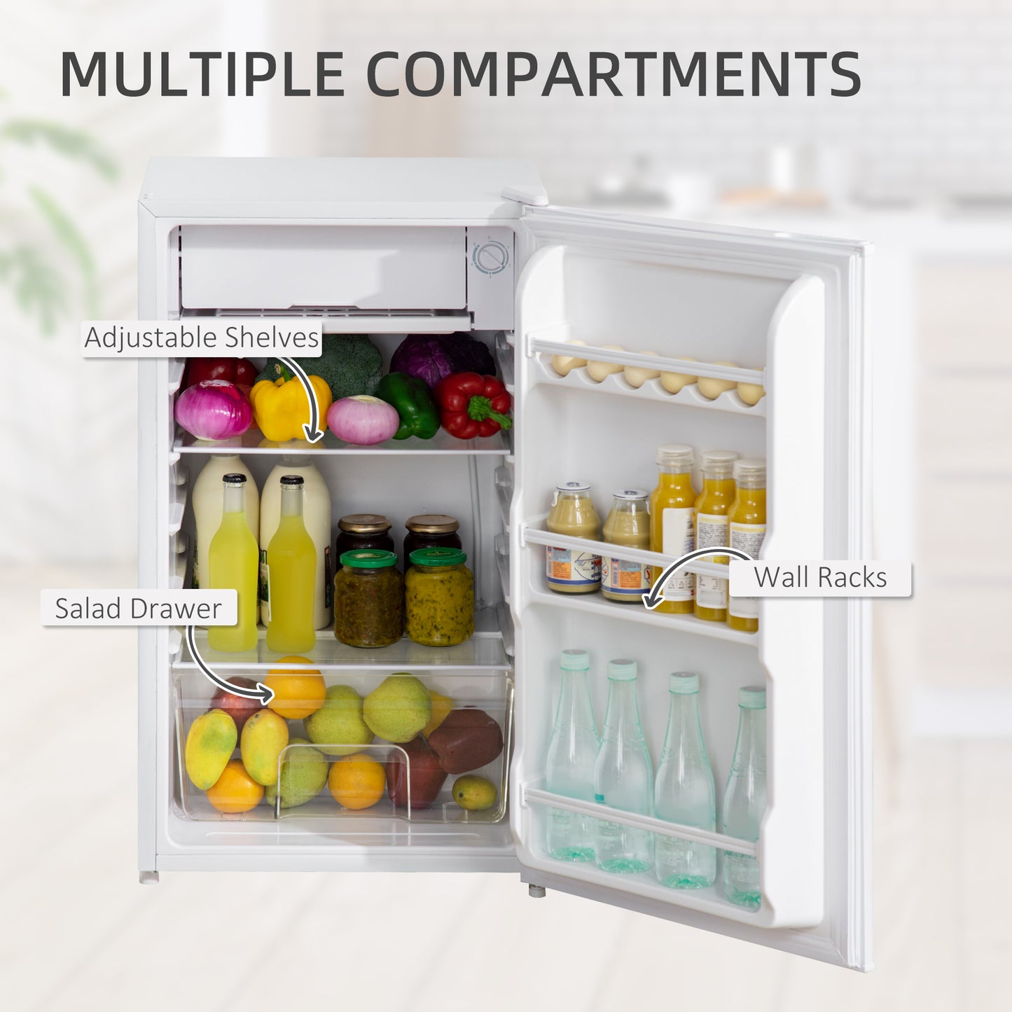 Homcom 91 Litre Freestanding Under Counter Fridge with Chiller Box