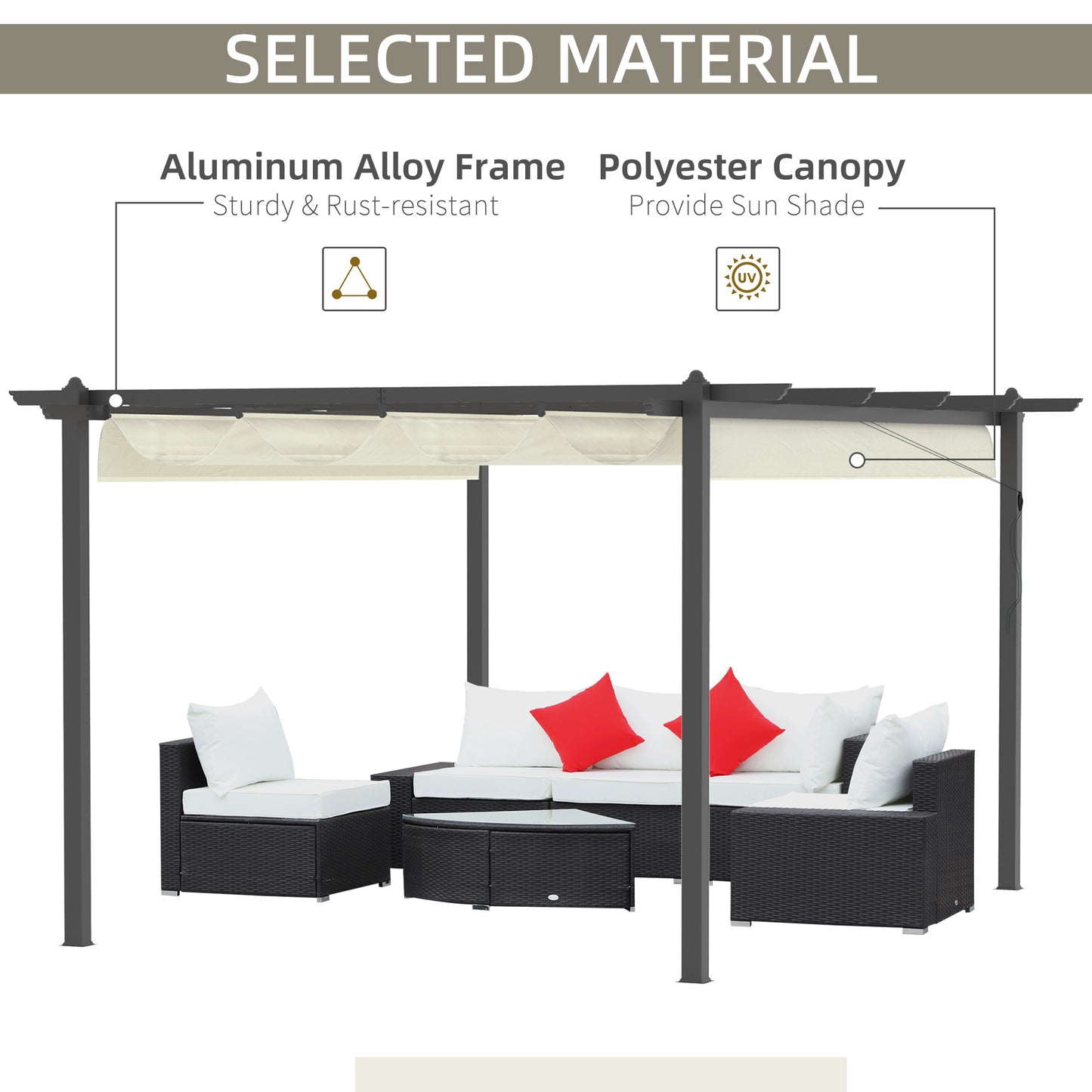 Outsunny 4 x 3(m) Aluminum Pergola with Retractable Roof