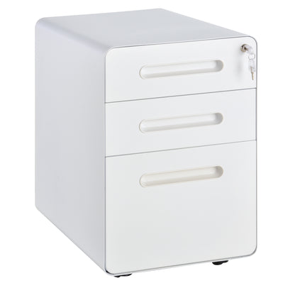 Vinsetto Fully Assembled 3-Drawer Mobile File Cabinet Lockable All-Metal Rolling Vertical File Cabinet White