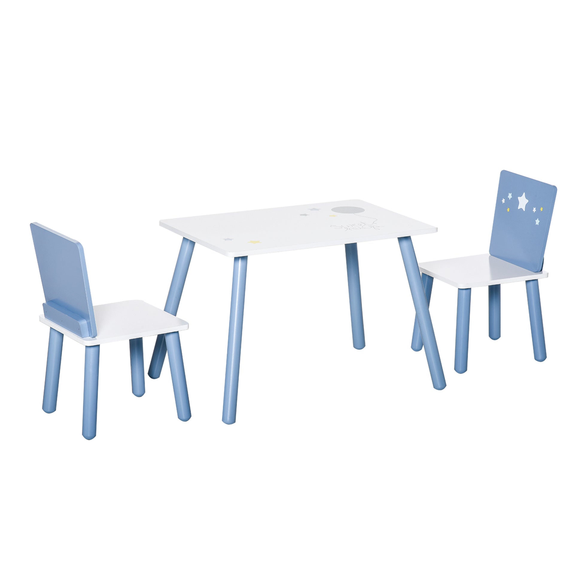 Homcom 3 Pcs Kids Table & Chairs Set w/ Wood Legs Safe Corners Cute Stars Seating Mini Furniture Home Playroom Bedroom Dining Room Blue