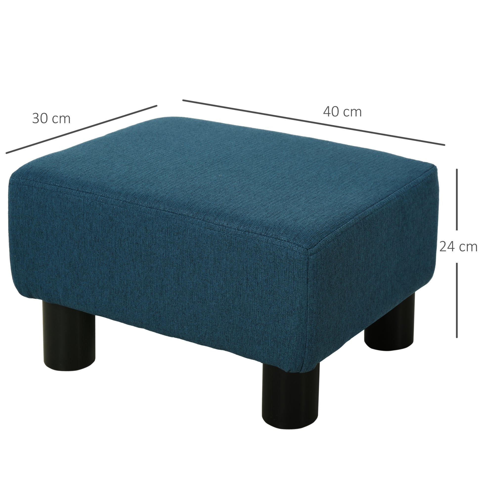 Homcom Linen Fabric Footstool Footrest Small Seat Foot Rest Chair Ottoman Light Home Office with Legs 40 x 30 x 24cm Blue