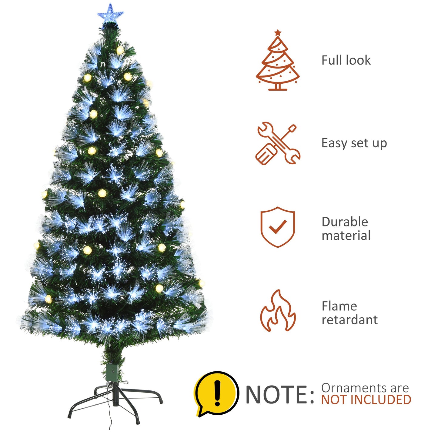 Homcom 6FT White Light Artificial Christmas Tree with 230 LEDs Star Topper Tri-Base Full Bodied Seasonal Decoration