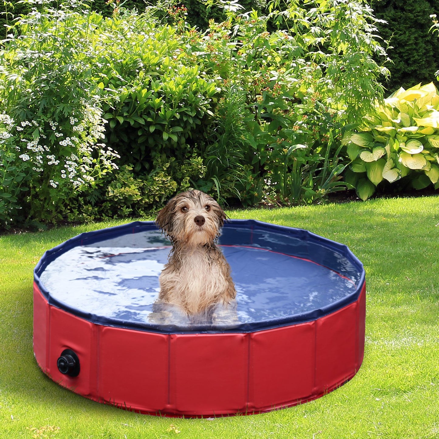 PawHut Foldable Dog Paddling Pool Pet Cat Swimming Pool Indoor/Outdoor Collapsible Summer Bathing Tub Shower Tub Puppy Washer (?80 × 20H cm