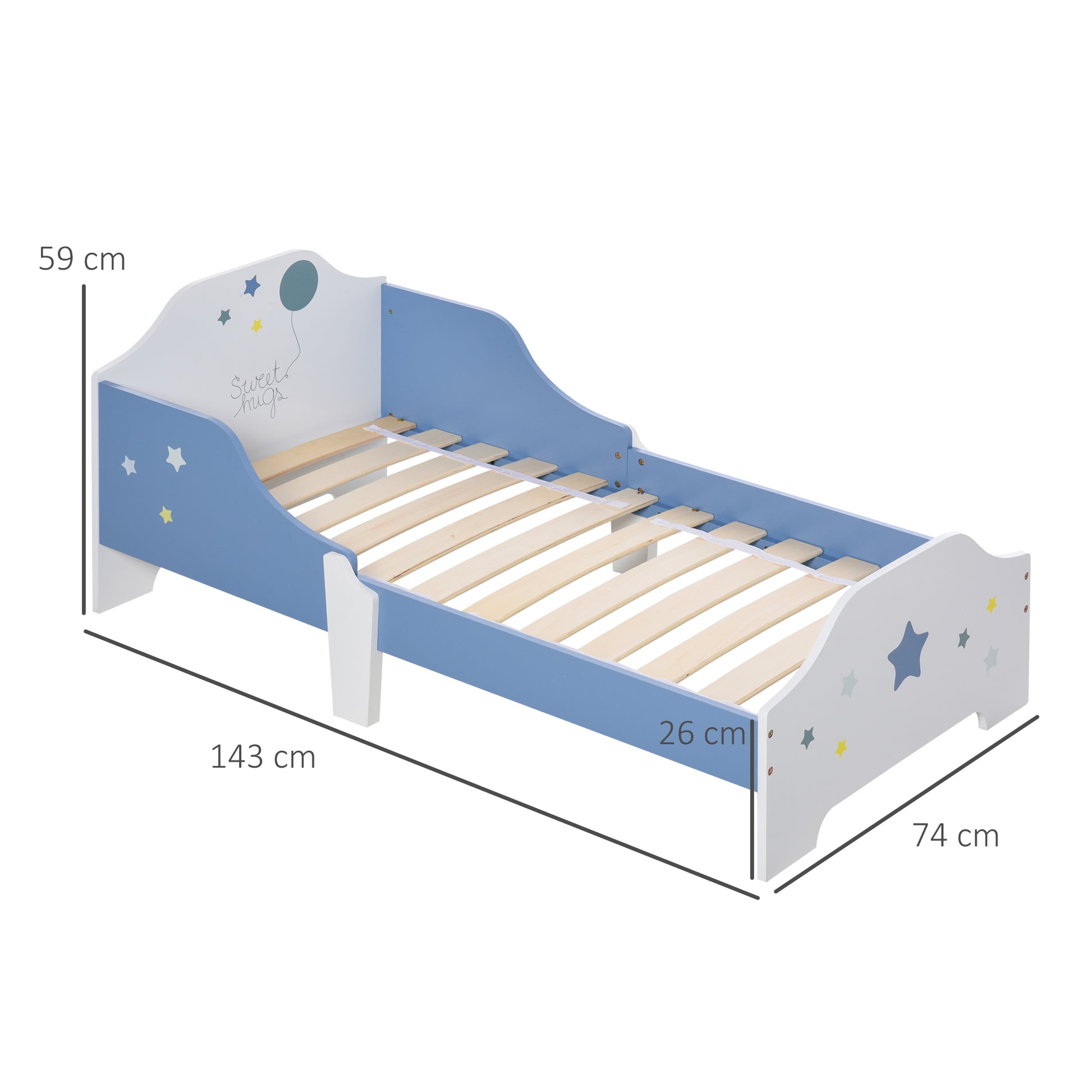 Homcom Kids Star & Balloon Single Bed Frame w/ Safe Guardrails Slats Bedroom Furniture Dreams