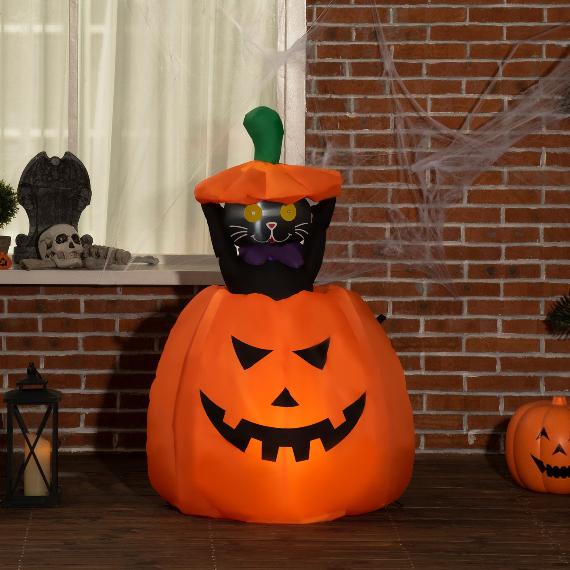 Outsunny 4ft Inflatable Halloween Pumpkin with Lifting Cat