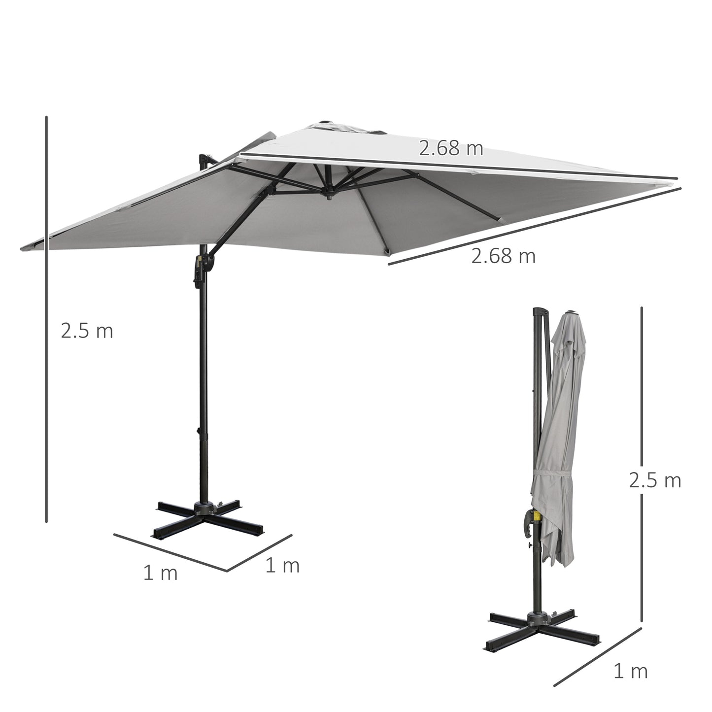 Outsunny 2.7m Square Overhanging Cantilever Umbrella