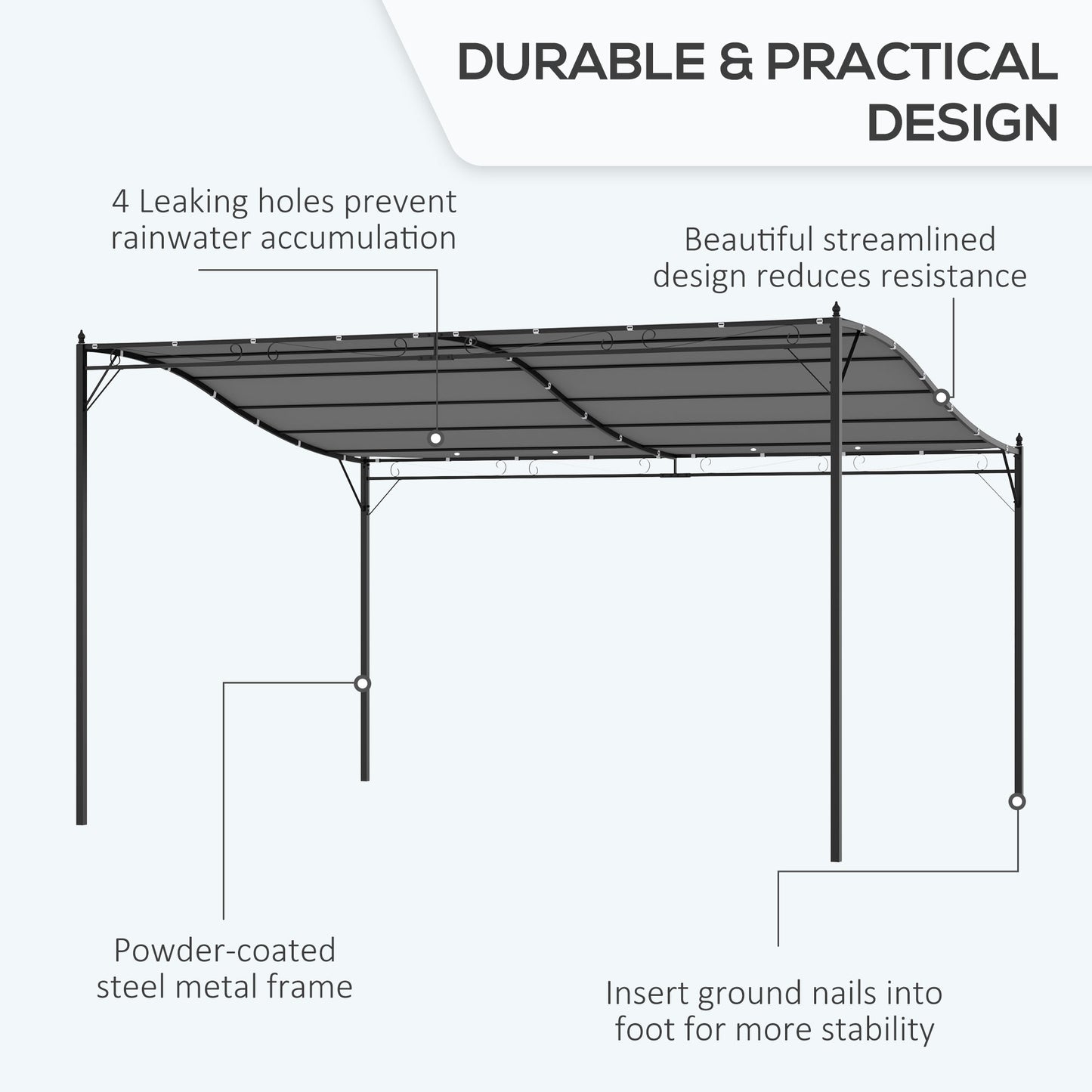 Outsunny 4 X 3 Meters Canopy Metal Wall Gazebo Awning Garden Marquee Shelter Door Porch - Grey