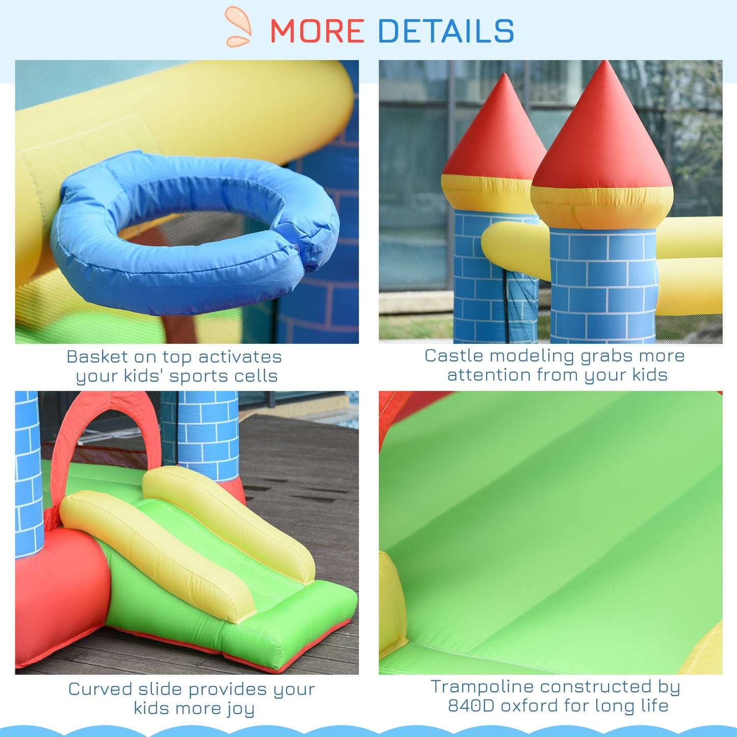 Outsunny Kids Bounce Castle Inflatable Trampoline Slide Pool Basket for Kids Age 3-10