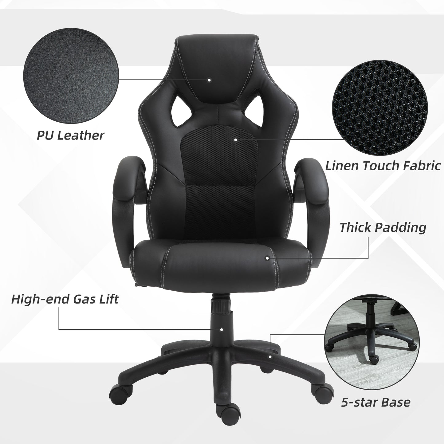 Vinsetto High-Back Office Chair Faux Leather Swivel Computer Desk Chair For Home Office With Wheels Armrests Black