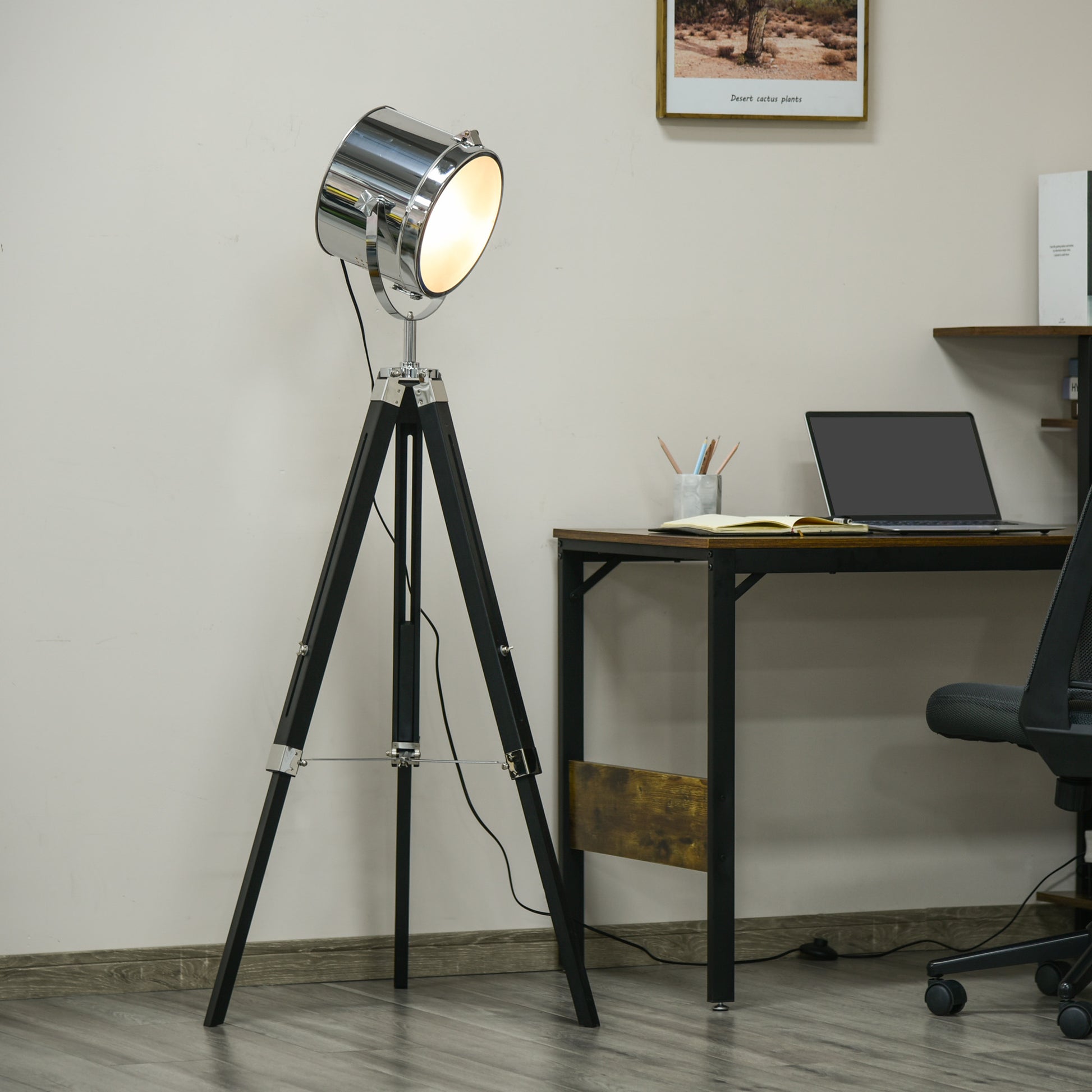 Homcom Industrial Style Adjustable Tripod Floor Lamp Searchlight Reading Lamp