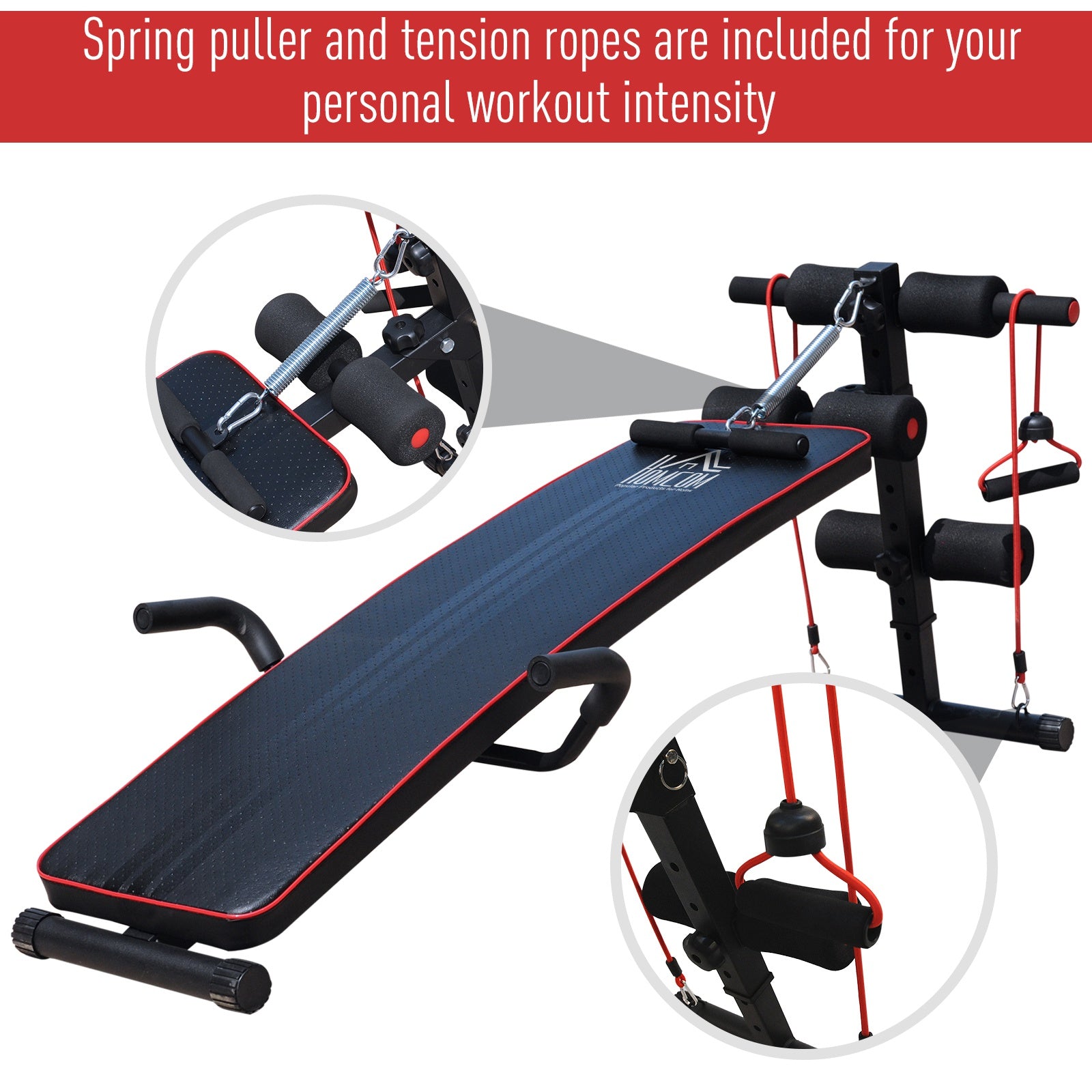 Homcom Sit Up Bench Core AB Workout Fitness Excercise Machine Adjustable Thigh Support Home Gym Black