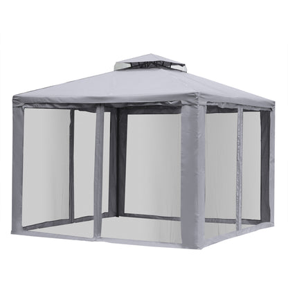 Outsunny 3 x 3 Meter Metal Gazebo Garden Outdoor 2-tier Roof Marquee Party Tent Canopy Pavillion Patio Shelter with Netting - Grey