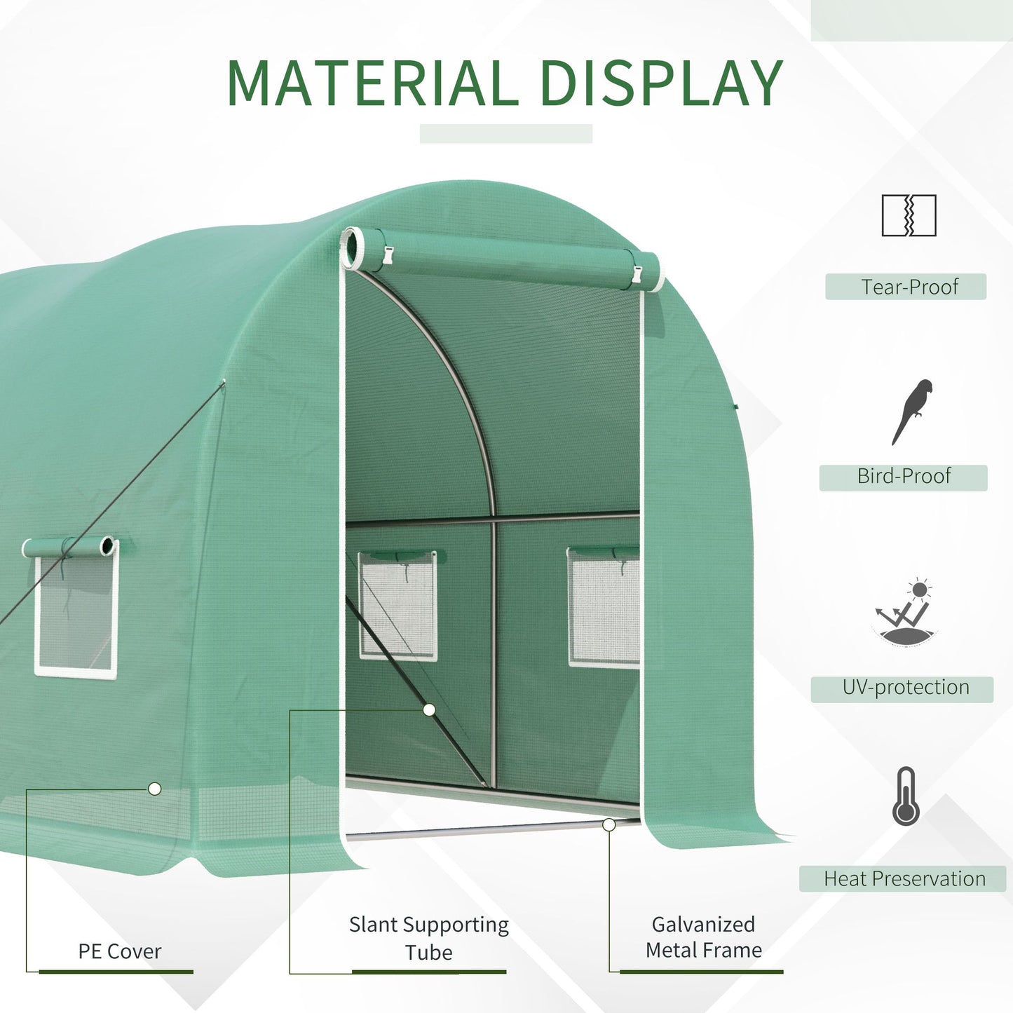 Outsunny 3L X 2W X 2H M Greenhouse Walk-In Polytunnel Outdoor Garden Flower Vegetable Planter 25Mm Diameter Galvanised Steel Frame W/ Zipped Door