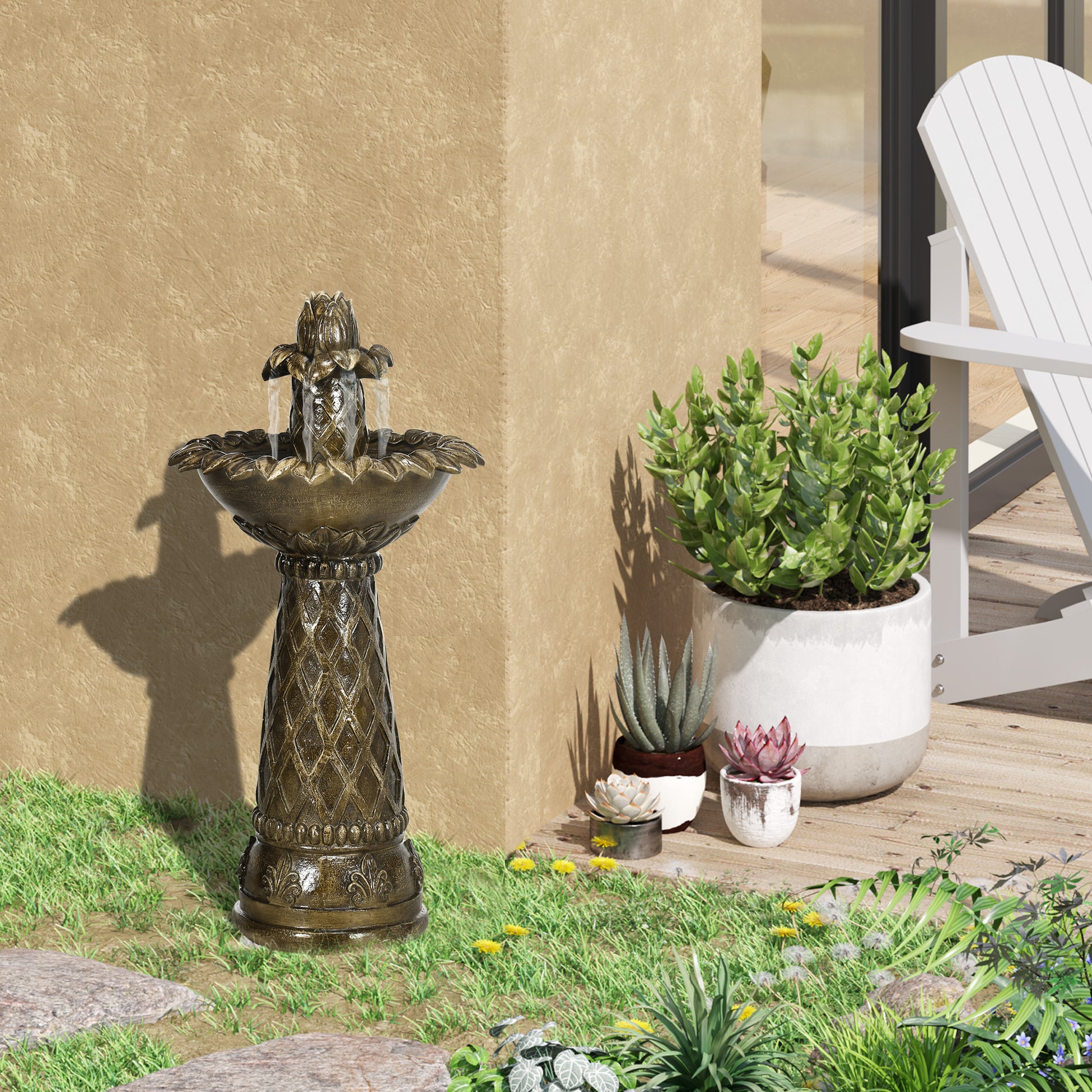 Outsunny 2-Tier Outdoor Waterfall Fountain