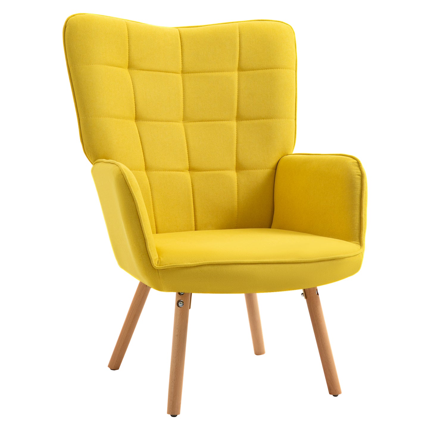 Homcom Accent Chair VelvetTufted Wingback Armchair Club Chair with Wood Legs Yellow