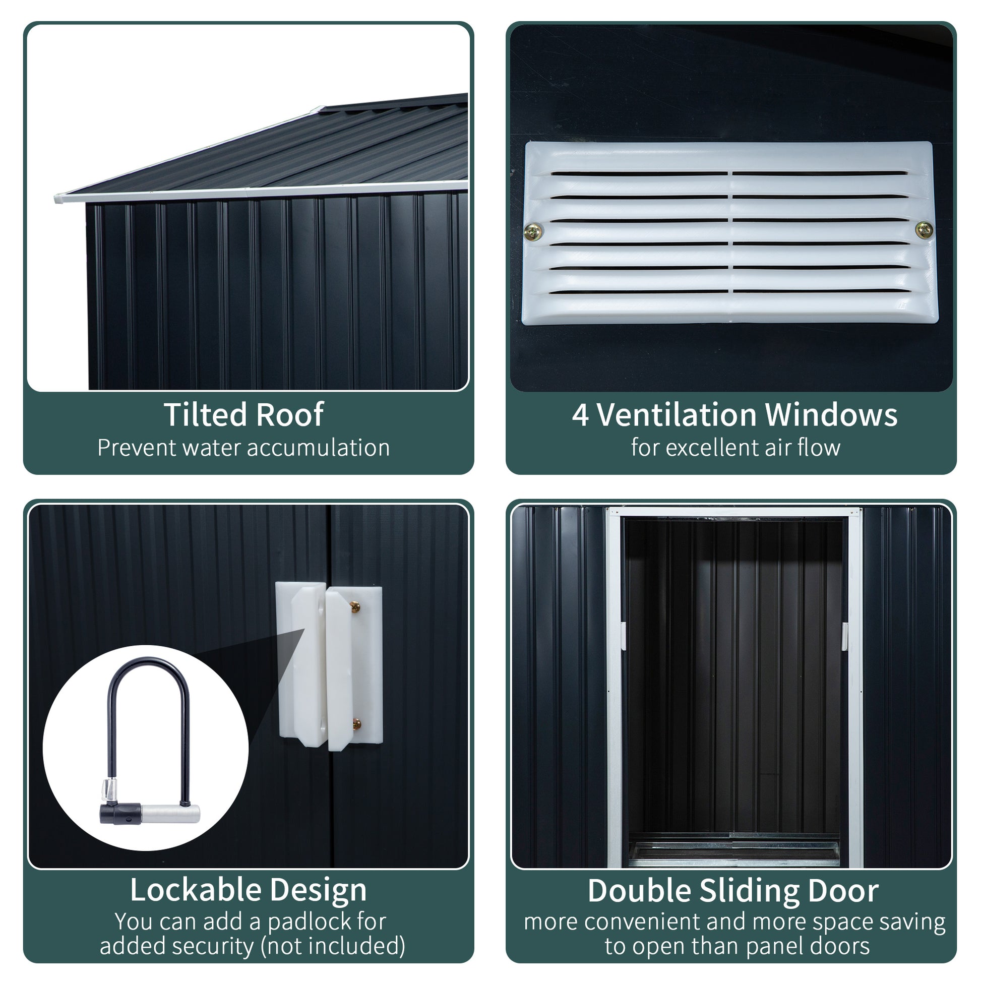 Galvanised 9 x 6' Double Door Reverse Apex Garden Shed With Ventilation Steel Dark Grey by Steadfast