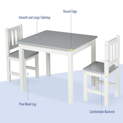 Homcom Kids Three-Piece Table and Chairs Set  Grey & White