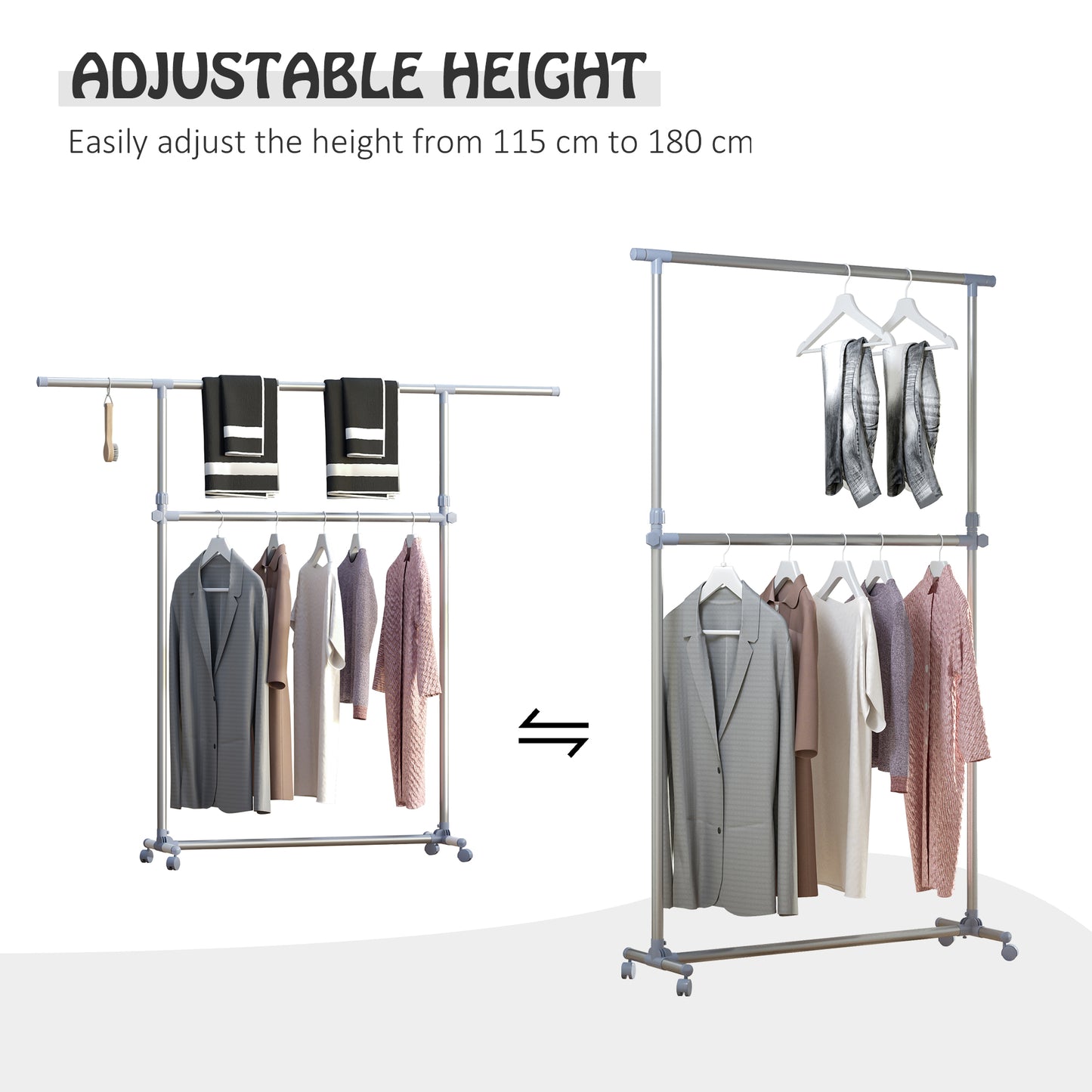 Homcom Heavy Duty Clothes Hanger Garment Rail Hanging Display Stand Rack With Wheels Adjustable