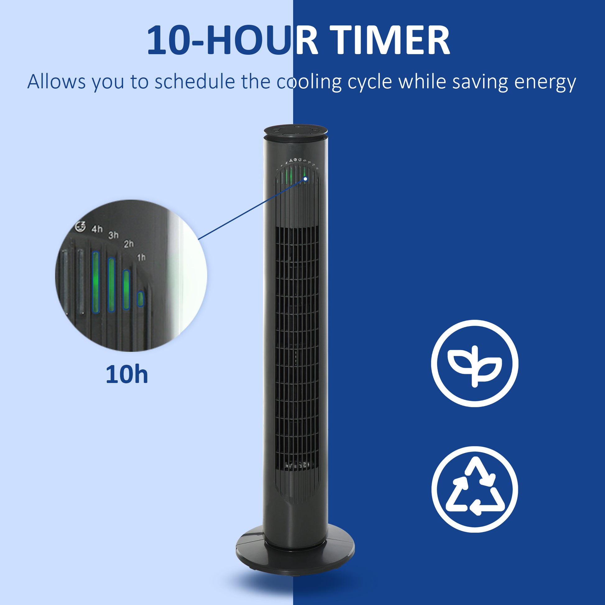 Oscillating Three Speed Tower Fan With Timer Grey by Homcom