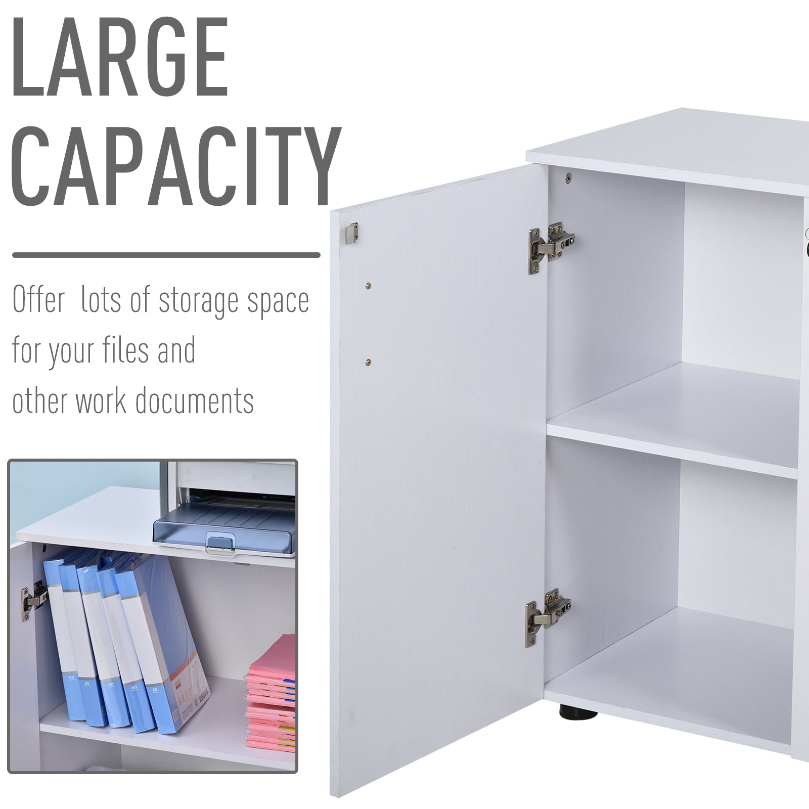 Vinsetto 2-Tier Locking Office Storage Cabinet File Organisation w/ Feet Melamine Coating Aluminium Handles 2 Keys Stylish White