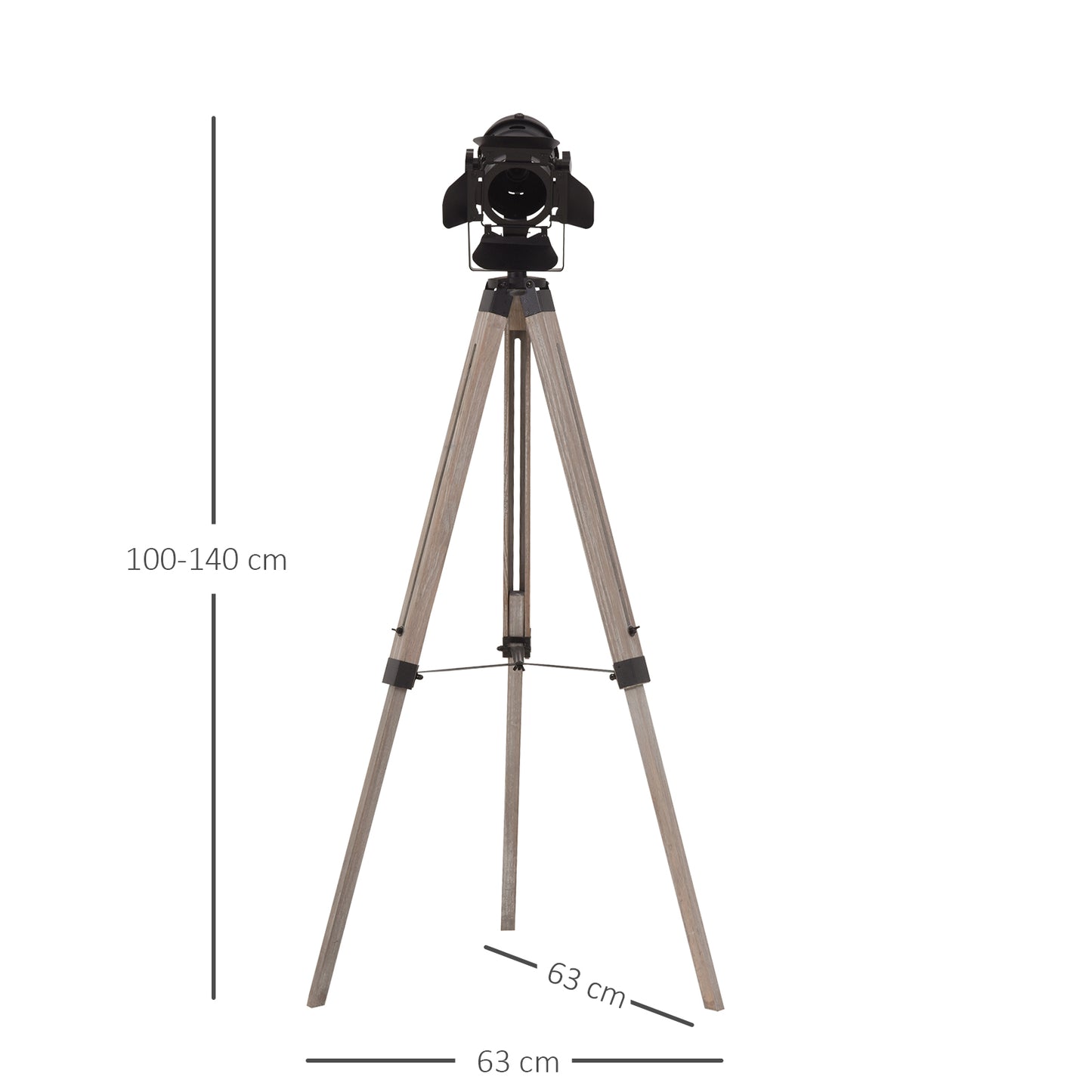 Homcom Industrial Style Adjustable Tripod Floor Lamp Vintage Spotlight Reading Lamp w/ Wood Metal Legs E27 Base For Living Room Bedroom