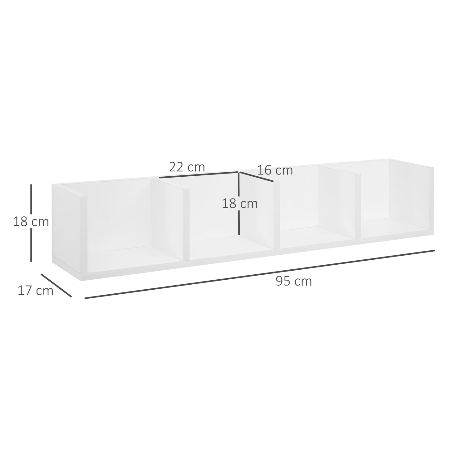 Homcom 95cm Four-Compartment Wall Shelf - White