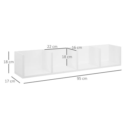 Homcom 95cm Four-Compartment Wall Shelf - White