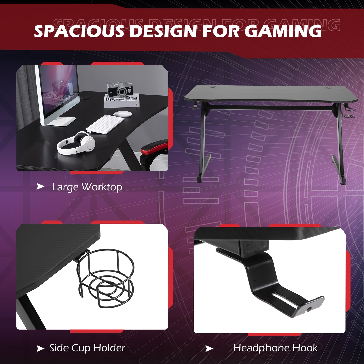 Homcom Gaming Desk Steel Frame with Cup Holder