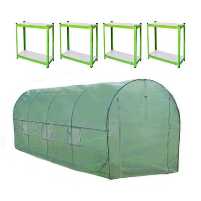 Raven Flourish 9' 10" x 19' 8" Curved Polytunnel & Racking Set - Classic Polyethylene