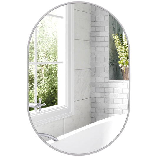 60cm Aluminium Frame Round Bathroom Mirror - Silver Tone-0