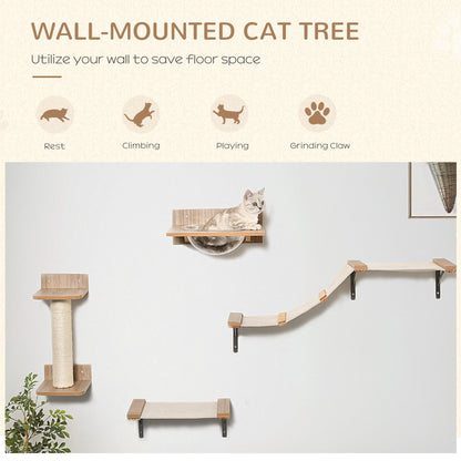 PawHut Cat Tree 4PCs Wall-mounted Shelf Set Climbing Frame Activity Center