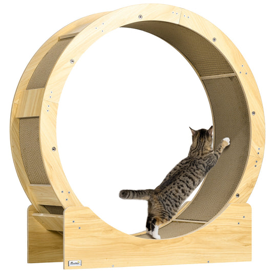 Cat Wheel with Brake, Scratching Pads - Oak Tone-0