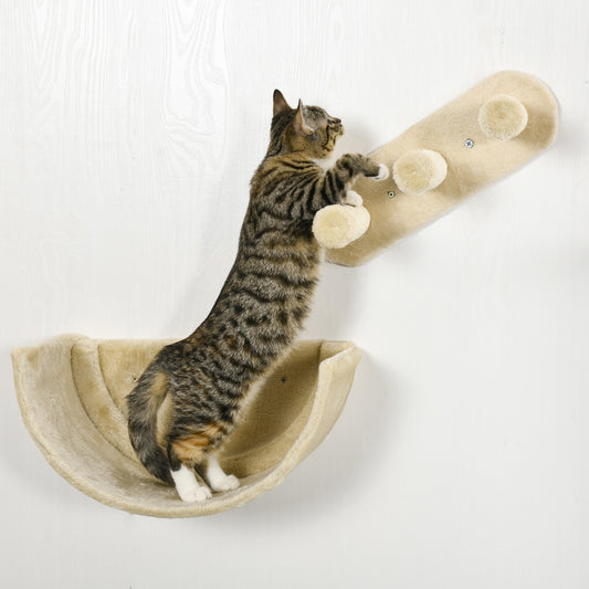 PawHut 4PCs Wall-Mounted Cat Shelves w/ Scratching Post