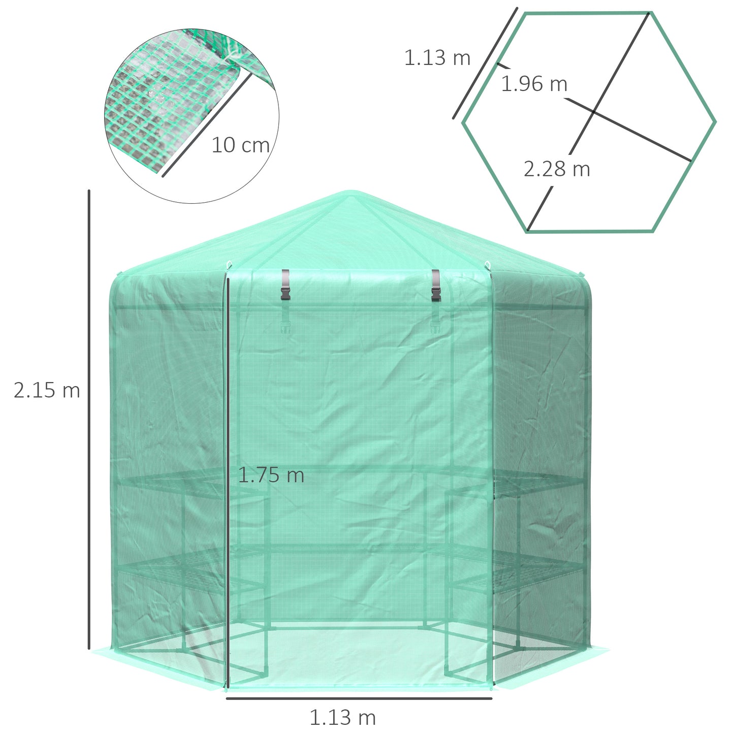 Outsunny Hexagon Walk In Garden Greenhouse PE Planter Flower Growth with Zipped Door 228 x 196 x 215H cm