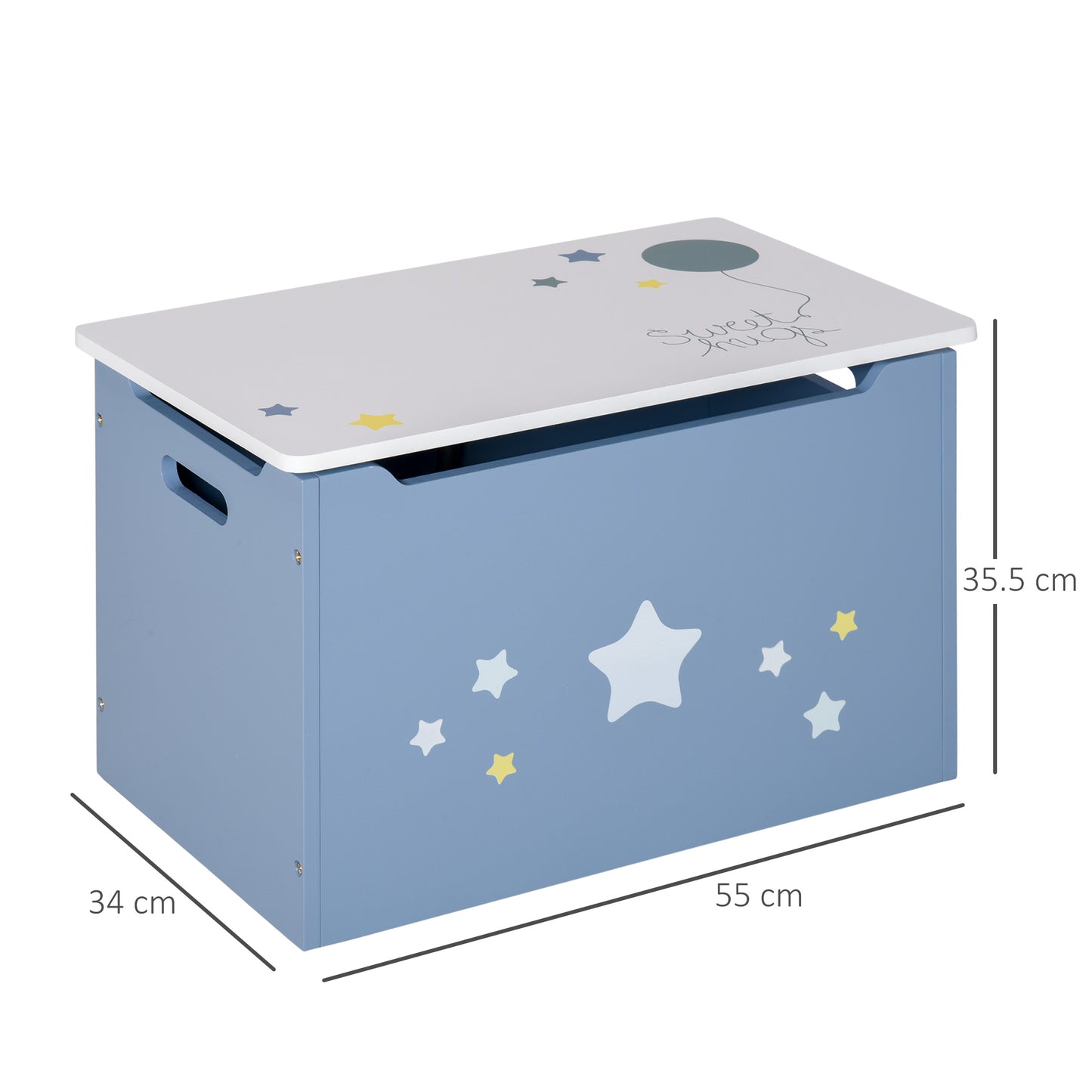 Homcom Kids Wooden Toy Box Children Storage Chest Organiser Side Handle Safety Hinge Play Room Furniture Blue