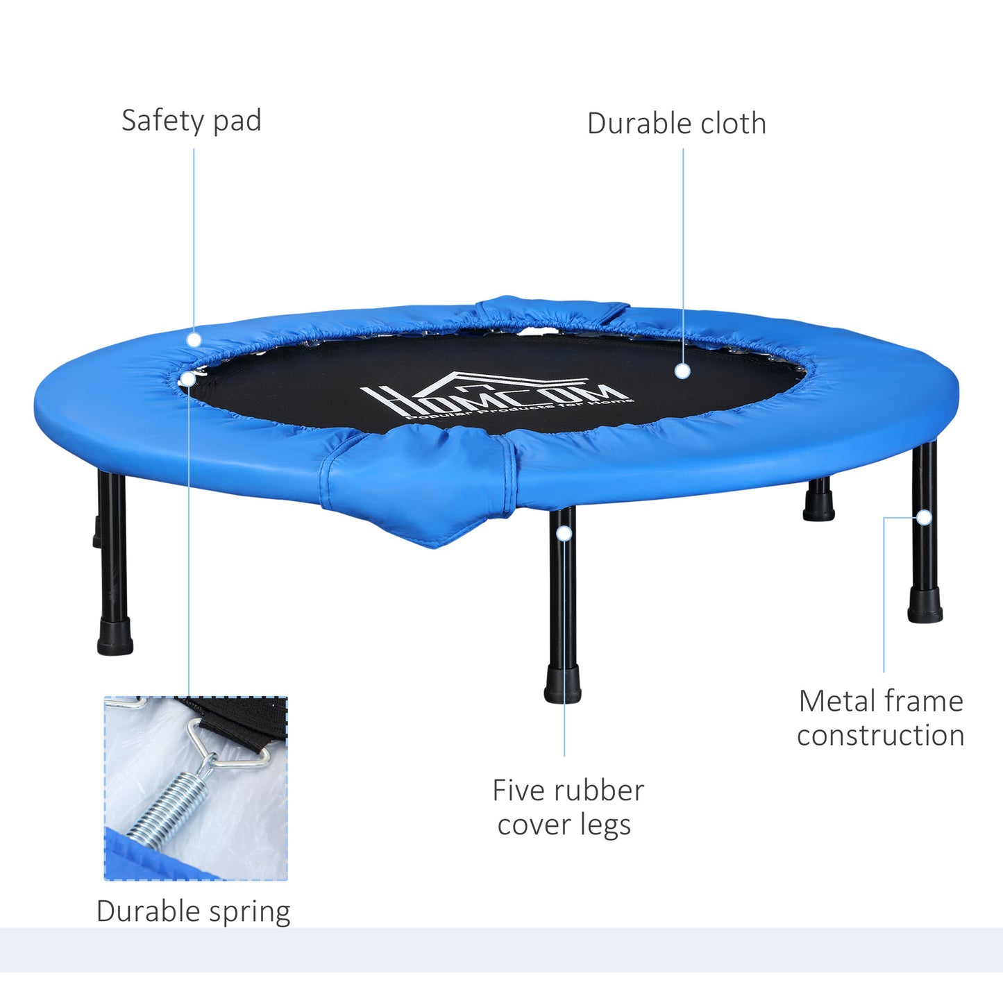 Homcom ?96cm Mini Fitness Trampoline Home Gym Yoga Exercise Rebounder Indoor Outdoor Jumper w/ Safety Pad