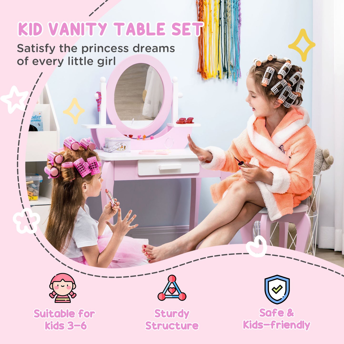 ZONEKIZ Kids Dressing Table Set