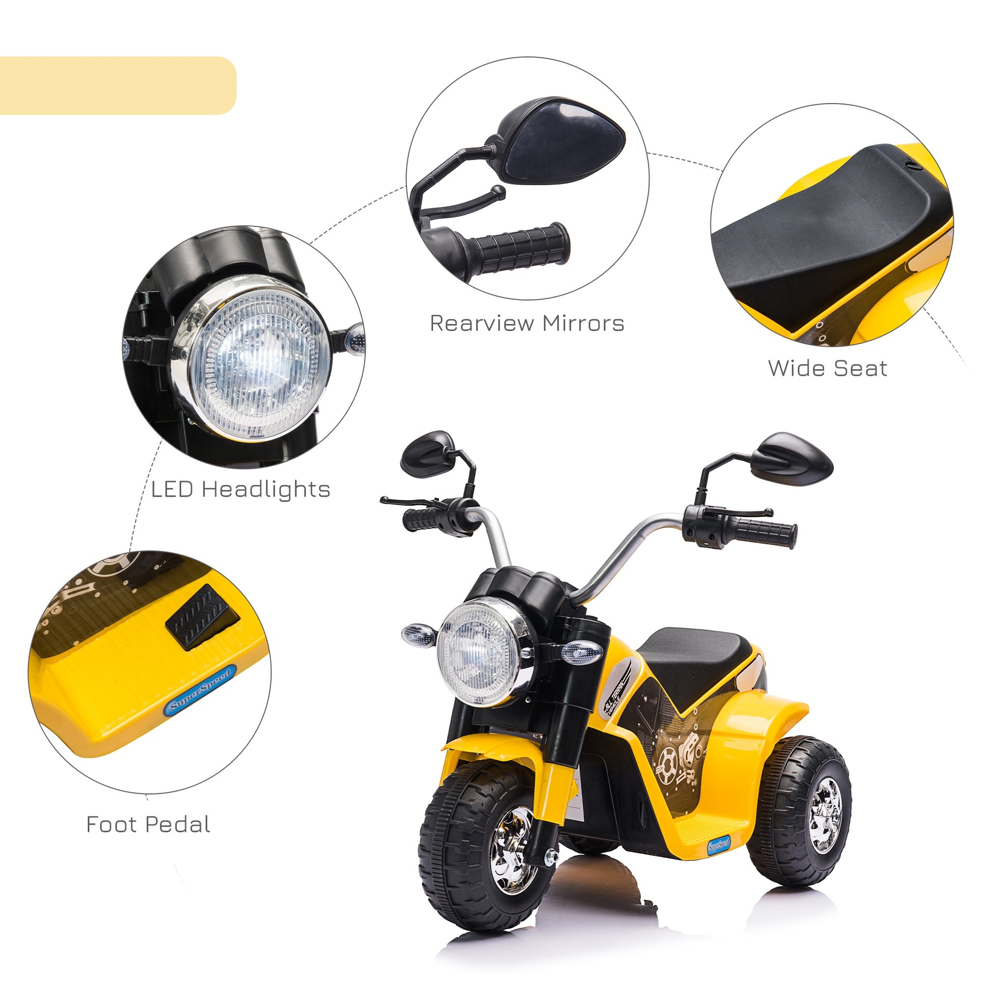 Homcom Kids 6V Electric Motorcycle Ride-On Toy Battery 18 - 36 Months Yellow