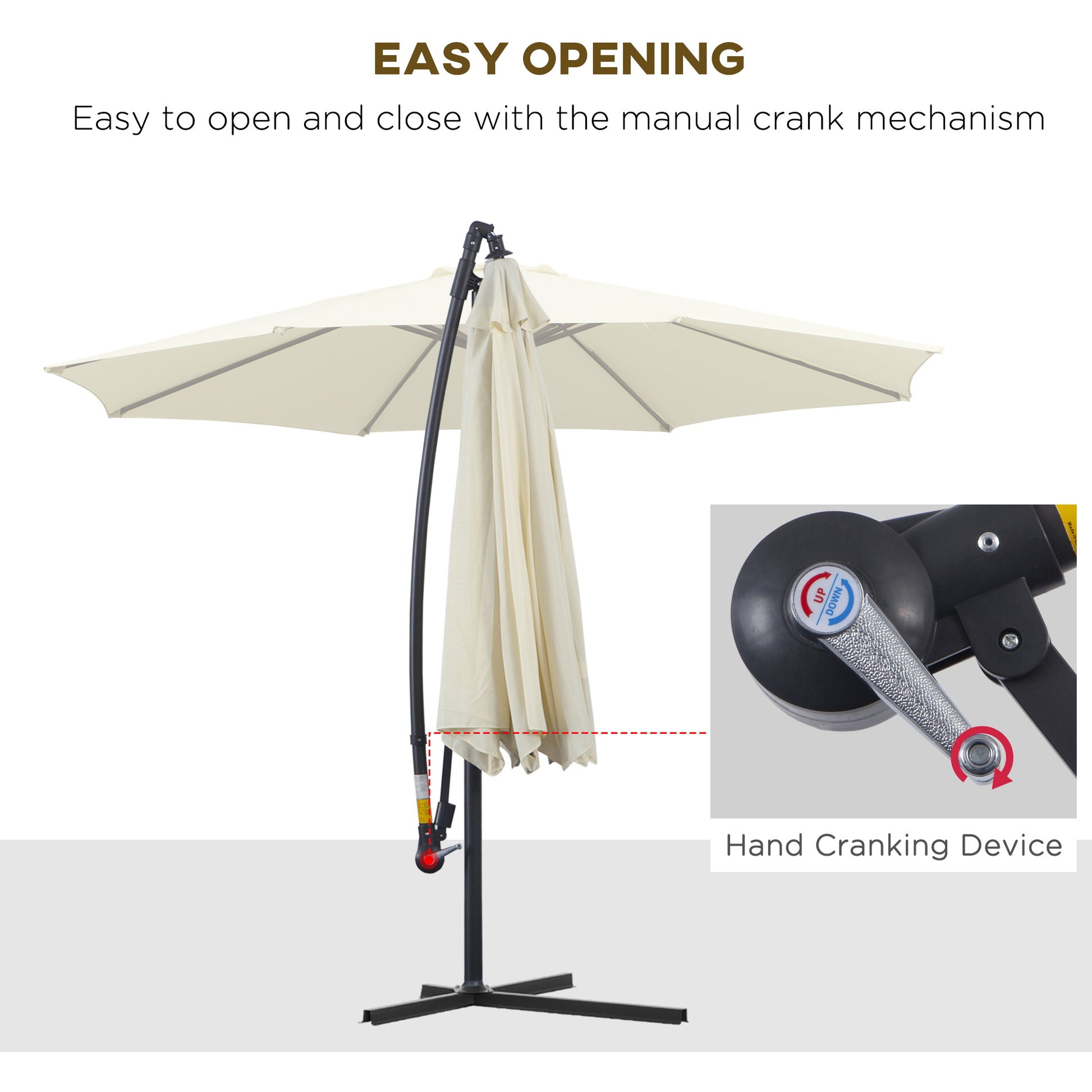 Outsunny 3 m Parasol Garden Sun Umbrella Banana Hanging Rattan Set Umbrella Cantilever - Cream white