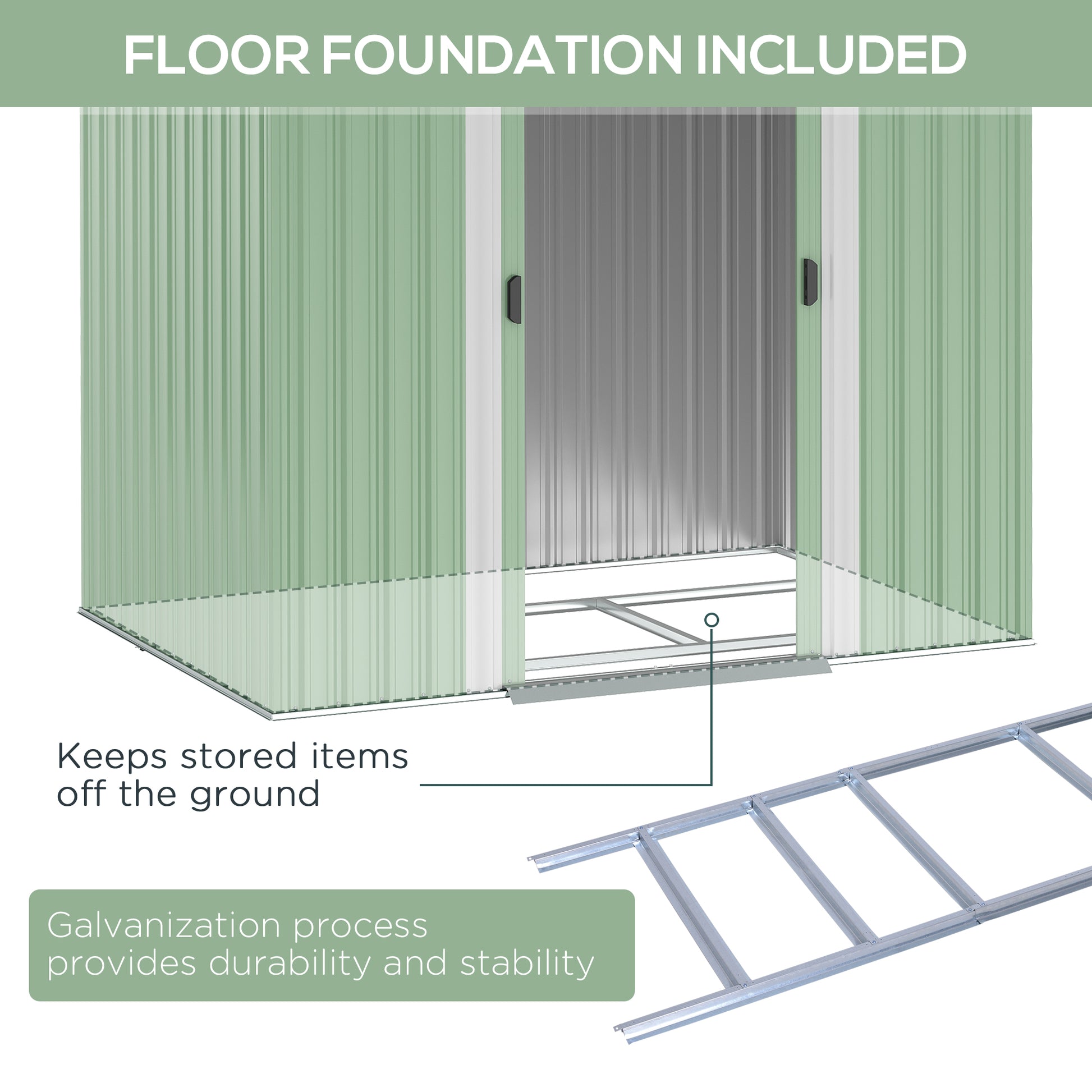 Galvanised 7 x4' Double Door Pent Garden Store Steel Light Green by Steadfast