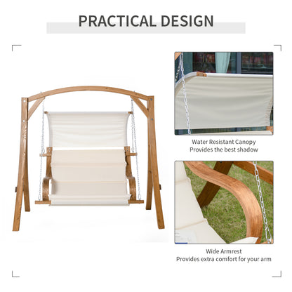 Outsunny Wooden Porch A-Frame Swing Chair With Canopy and Cushion for Patio Garden Yard