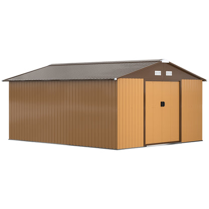 Galvanised 13 x 11' Sliding Double Door Apex Garden Shed With Ventilation Steel Light Brown by Steadfast